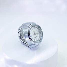 BAUI - Anillo Reloj Bisel con Resorte de Acero Plateado, Esfera Color Blanco - Accesorios, Joyas Elegantes y Duraderas - Regalo Ideal para Cumpleaños, Aniversarios, Eventos Especiales