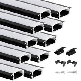Muzata 10Pack 6.6FT/2M Recessed LED Channel U Shape Black Aluminum LED Strip Diffuser Channel with Milky White Cover U127 WW 2M