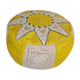 "Handmade" Pouf Moroccan Hassock  Pooff Leather Pouff Ottoman Footstool MED Beige Yellow