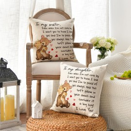 AVOIN colorlife to My Daughter My Sister Throw Pillow Covers, 18 x 18 Inch Sister Daughter Lady Girls Birthday Family Cushion Case from Mum Dad Sister Brother Set of 2