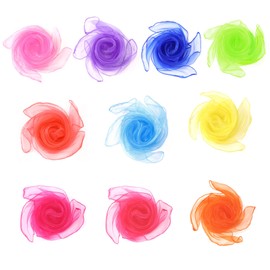 Sensory Scarves, AWAVM 10PCS Rainbow Colour Baby Sensory Toys Children Dance Juggling Scarves Silk-like Fabric Square Scarf for Baby Gymnastics Rhythm Movement