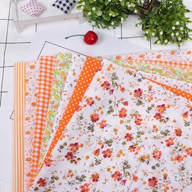 Cotton Fabric Bundles, DIY Assorted Cotton Fabric Durable Orange 7pcs Soft for Quilting for Home Decoration for Crafting(Default)