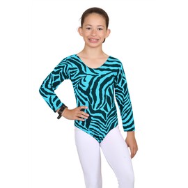 Janisramone Girls Kids Zebra Print Long Sleeve Gymnastics Stretch Dance Gymnastics Jersey Bodysuit Top - Bodysuit
