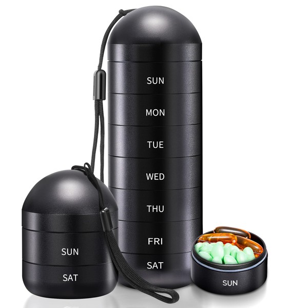 Zannaki Weekly Pill Organizer 7 Day 2 Times a Day, Portable Metal Travel Waterproof AM PM Pill Box,Large Pill Case Container, BPA Free Daily Medicine Organizer Holder for Vitamin, Fish Oil, Supplement