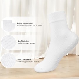 DIBAOLONG Pilates Socks with Grips for Women Yoga Socks Barre Hospital Socks 6-Pairs Non Slip Grippy White Socks for Women and Men