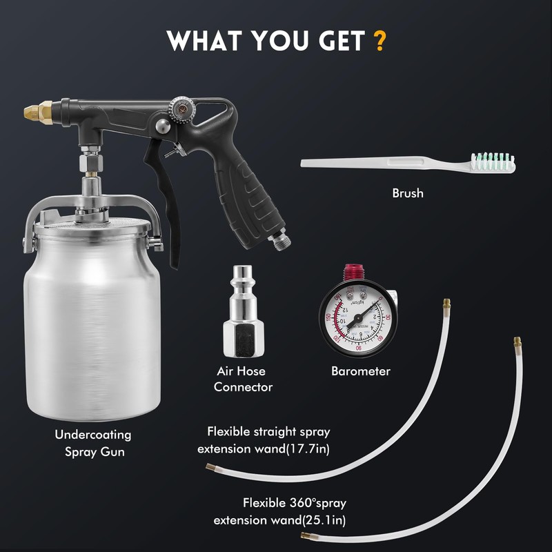 Undercoating Spray Gun with 33.82oz Suction Feed Cup, 360° &