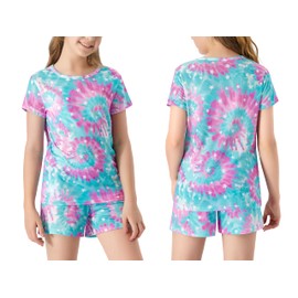 Topgal Big Girls Tie Dye Pajamas Tee & Shorts 2-Piece Clothes Set Cute Jammies Size 10
