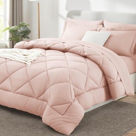 CozyLux Twin XL Comforter Set Blush Pink - 5 Pieces Twin Extra Long Bed in a Bag for College Dorm, All Season Bedding Set for Girls and Boys, Soft Bed Set with Comforter, Sheets, Pillowcase & Sham