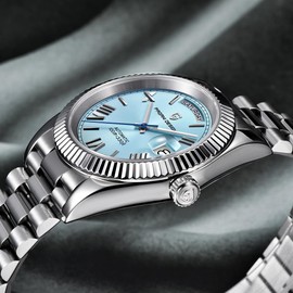 Pagani Design Men's Automatic Watch, NH36A Movement Men's Mechanical Watch DD40 AR Sapphire Glass 100 Meter Water Resistant Men's Classic Casual Sport Watch PD-1783 (Sky Blue AT-1783)