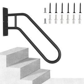 Outdoor Handrail for 1-3 Steps, 22.8" Length Wall Mount Stair Railing, 500LBS Strong U-Shaped Safety Grab Bar, Matte Black Metal