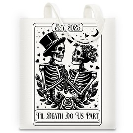 RNYJJ Gothic Valentines Gifts Tote Bag for Women Girlfriend Wife Romance Skeleton Couple Canvas Tote Bag for Valentines Day Anniversary