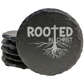 Faith and Hope: Laser Etched Christian Strength: Rooted in Christ Coasters - Round Slate - set of 4