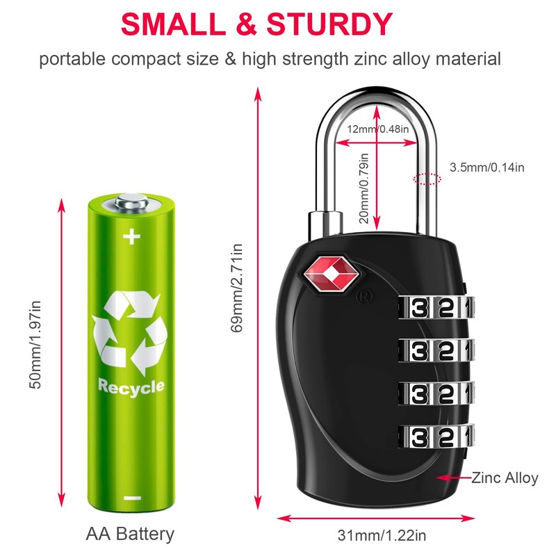 ZHEGE Suitcase Locks, Travel Lock for Luggage, TSA Approved Luggage