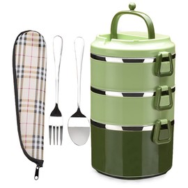 SANQIAHOME 3-Layer Stackable Stainless Steel Lunch Box, Leak-Proof, Green