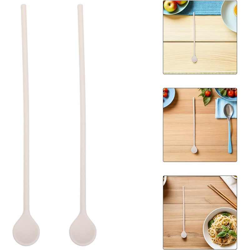 4 Piezas Cuchara de Silicona, Mango Largo Beige