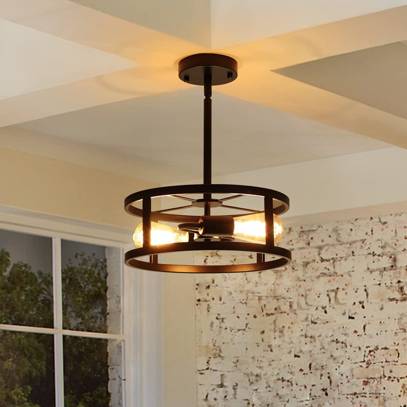 Heircido Industrial Black Semi Flush Mount Ceiling Light,Farmhouse Kitchen Lighting,