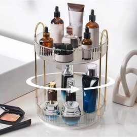 Organizador De Maquillaje De 2 Niveles Giratorio 360 GradosOrganizador De Maquillaje Transparente De Gran Capacidad Para Mesa,Encimera De Baño,...    
