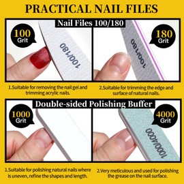 Fandamei Nail Files and Nail Clippers Set, Double-Sided Nail File 100/180 Nail Buffer Block Cuticle Pusher Corner Lifter Nail Clippers Nail Brush Manicure & Pedicure Set of 12