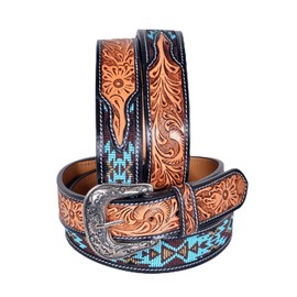 Affilare Western Tooled Leather Beaded Belt For Men and Women 30IS108-34
