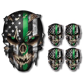 5 Pack of Thin Green Line Skulls I Support The Military Vinyl Decal Sticker American Flag Car Truck (5 Pack)
