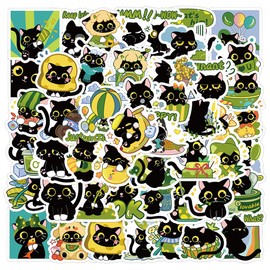 60 Pieces Black Cat Stickers - Cute Cartoon Cat Vinyl Stickers for Laptop, Skateboard, Notebook, Car, Motorcycle, Bicycle and More - Waterproof and Kawaii - Ideal for Children, Teenagers