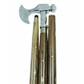 HEAD Axe Head Walking Stick 38" Hiking Trekking Tactical  Cane Spiral HANDMMADE