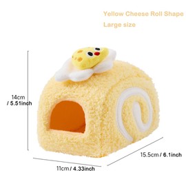 Rat Hamster Warm Bed House, Swiss Roll Cute Shape, Small Animal Cage Accessories for Mini Small Animal Mice, Chinchillas, Dwraf Hamsters, Multiple (Yellow Cheese roll, Large)