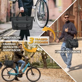 RAINSMORE 3-in-1 Bicycle Bags for Pannier Rack, 18 L, Expandable Bicycle Pannier Rack Bag with Rain Cover, Reflective Shoulder Bag and Handbag