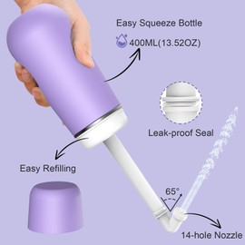Portable Bidet for Travel - Peri Bottle for Postpartum Care - 400ml Travel Bidet - 13oz Handheld Sprayer for Women Men, Large Capacity Personal Hygiene Cleaning Bottle - Purple