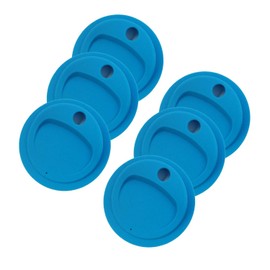 THINKCHANCES Reusable Food Grade and BPA Free Silicone Circulr Straw Hole Coffee Juice Drinking Sip Lid for Mason, Ball, Canning Jars (Wide Mouth, Blue) 6 Pack