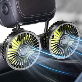 Dealswin Car Fan, Car Fan, Two-Headed Car Fan, Two-Headed Car Fan, USB Powered, 3 Levels of Airflow, Low Noise, 360° Angle Adjustable, Headrest Fan, Back Seat Air Circulation, For DC Cars, Easy