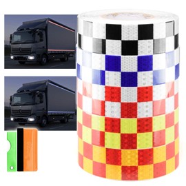 Free Tool Kit 2"x120ft Checker Red Neon Yellow Night Reflective DOT-C2 Safety Tape Warning Caution Adhesive Conspicuity Arrow Marking Decal Sticker Film Truck RV Trailer Boat ATV Construction Outdoor