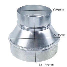 FarBoat 6" to 4" Infinity Duct Adapter, Alvanized Steel Round Duct Reducer or Round Metal Pipe Reducer for Grow Tent Bathroom Kitchen Ventilation Systems, Silver