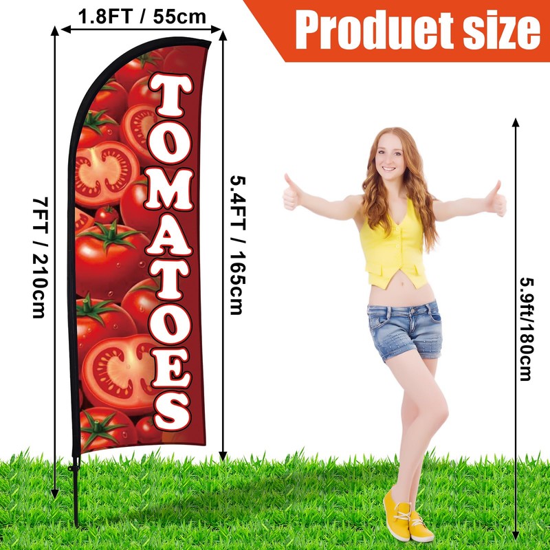 Buryeah 2 Sets Tomatoes Feather Flag Kit 7ft Tomatoes Fruit