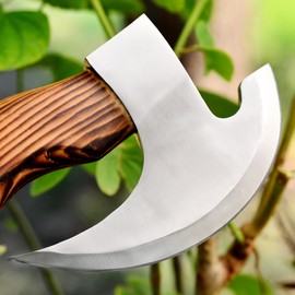 Professional Handmade Viking Steel Pizza Cutter Axe - Pizza Slicer Axe with Wooden Handle & Leather Sheath - Novelty Kitchen Tools for Pizza Oven Accessories - Carbon Steel Axe Style Pizza Cutter