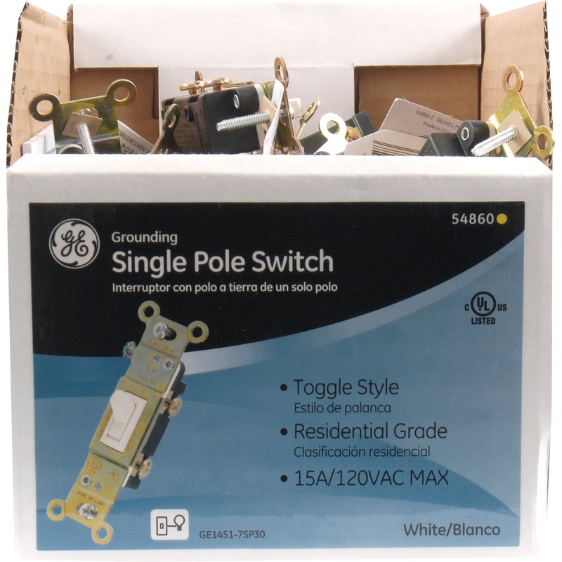 GE 54860 Single Pole Grounding Toggle Switch (30 Piece Shelf