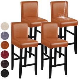 YISUN Bar Stool Covers, Stretch Waterproof PU Bar Stool Slipcover Removable Washable Bar Stool Chair Covers, High Chair Cover with Elastic Bands (4 Pack, Light Brown)