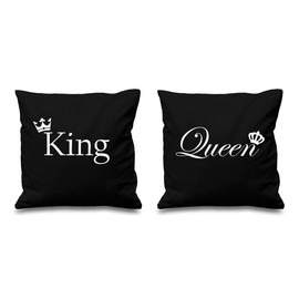 60 Second Makeover Limited King And Queen Crown Black Cushion Covers 16" x 16" Couples Cushions Valentines Anniversary Boyfriend Girlfriend Bedroom