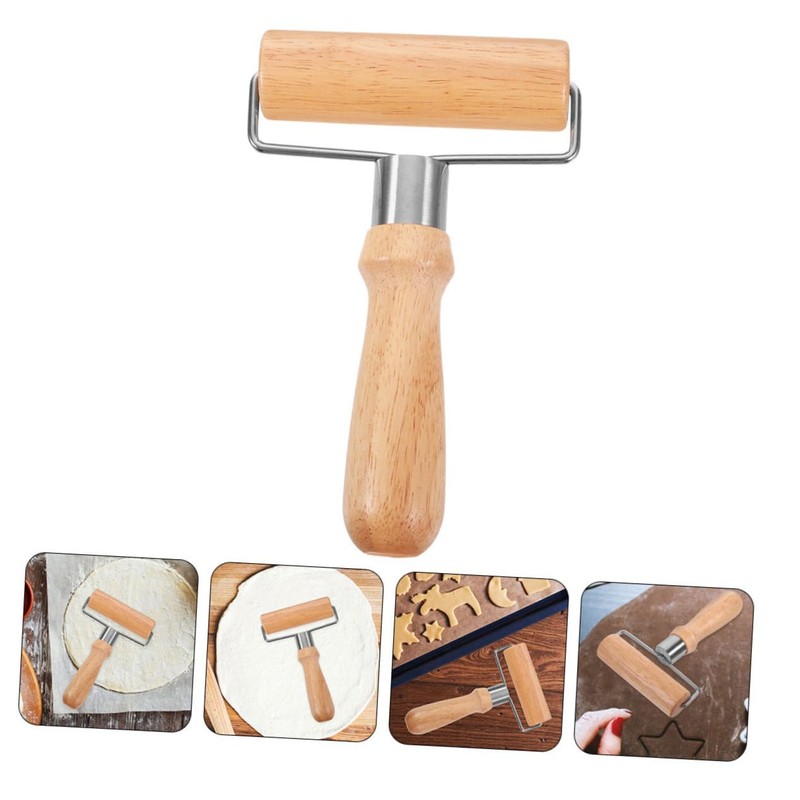 Mikinona Wooden Rolling Pin Pizza Dough Docker Pastry Roller Baking