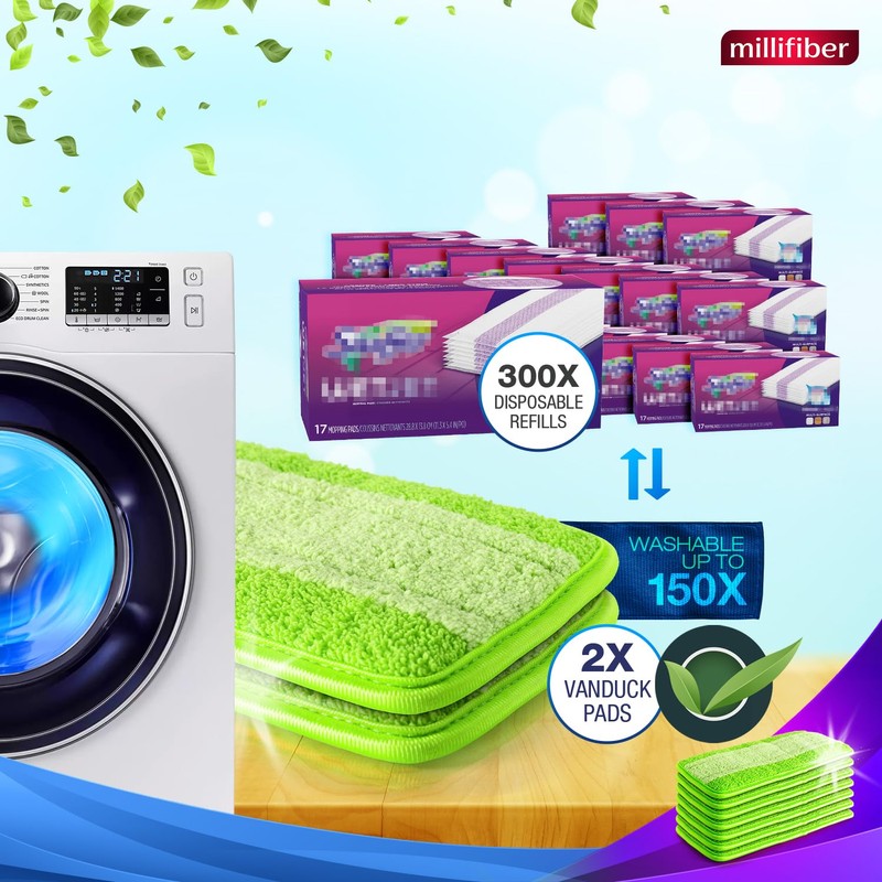Millifiber Reusable Mop Pads (4 Pack) - Microfiber Mop Refill
