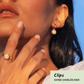 Clip Ohrringe mit Anhänger • Gold Ohrclips aus Edelstahl 18k vergoldet • mit Charm in beige zum Wechseln • nachhaltig & handgemacht • MIX AND MATCH • Ø 14 mm