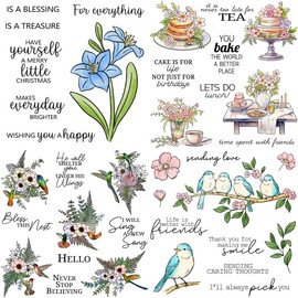 4 Set 3 -Sentiments Rubber Clear Stamps Set for Card Making Acrylic Stamp Block Tools with Grid Lines Craft Supplies DIY Scrapbooking Notebook Stamps