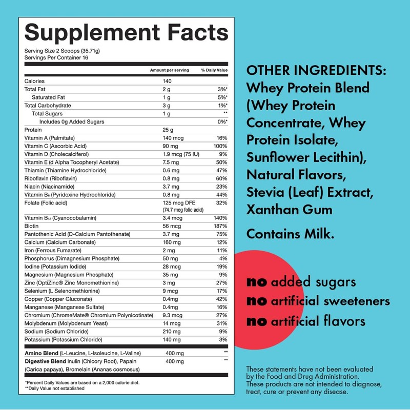 Kick Whey Protein Powder, Vanilla Flavor, 25 G Protein, Gluten