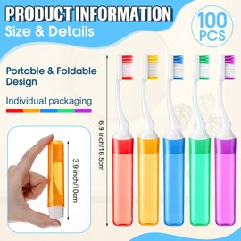 100 Pack Travel Toothbrush Bulk Mini Foldable Tooth Brush with Case, Soft Bristle, Individually Wrapped, Portable Size for Traveling Camping Hiking, 5 Colors