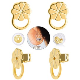 Earring Backs for Droopy Ears, Adjustable Heavy Earrings Lifters Backs, 6 Pairs (4 Gold Crown + 2 Silicone)