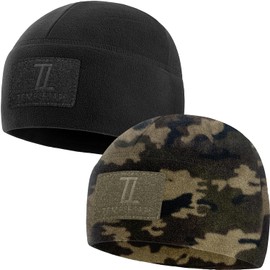 Temple Tape Tactical Beanie Hat - Front & Back Patch Panel - Multi Season Military Hats for Men - Mens Patch Army Beanies - 2 Pack Includes Black & Camo - XL
