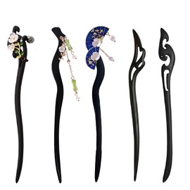 Pack of 5 Wooden Hair Sticks, Vintage Chinese Hairpin, Women's Hair Sticks, Flowers, Decorative Chinese Hair Sticks, Hair Sticks, Hair Pin for Hair, DIY Accessories
