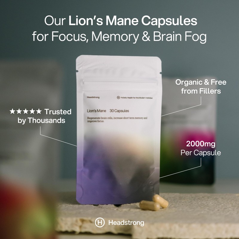 Headstrong Lion's Mane Mushroom Capsules, 90% Active Compound Yield, Ultrasonic