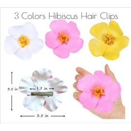 3pcs Hawaiian Flower Hair Clips Hibiscus Hair Clip Plumeria Flower for Women Girls 3.5 Inch Artificial Tropical Flower Clips for Vacation Beach Party (Style1)