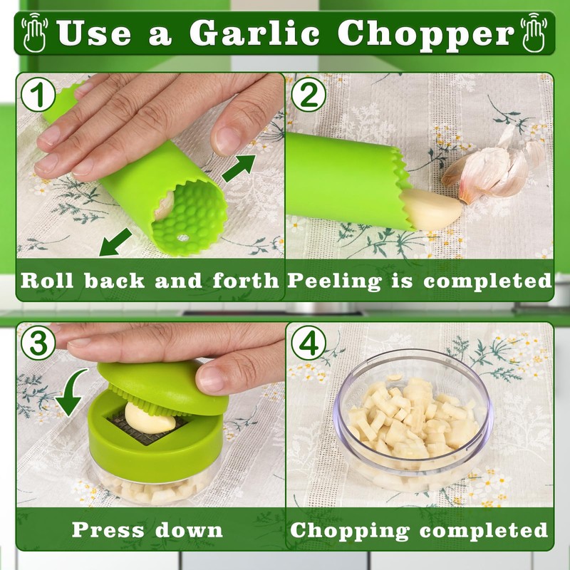 Garlic Press Stainless Steel, Garlic Mincer Tool with Storage Container,